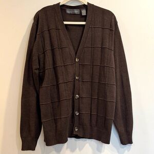 Oscar de la Renta XL Chocolate Brown Cotton Cardigan Grandpa